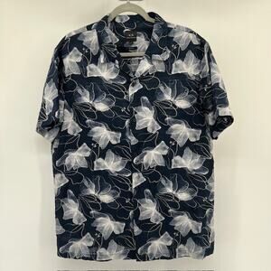 Armani Exchange Floral Print Button Up Cotton Shirt Mens XL ShortSleeve NavyBlue